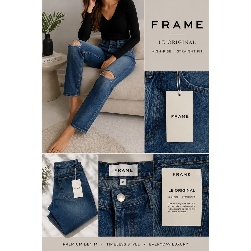 FRAME Le Original Jeans 33 NWT High Rise Straight Distressed Denim MSRP $238